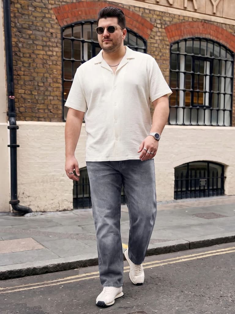 Plus Men's Grey Relaxed Fit Washed Denim Jeans Non-Stretchable — photo 4
