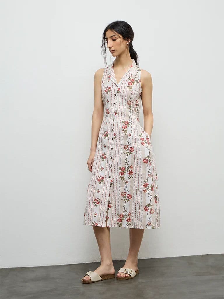 Bombay Paisley Off-White Printed Cotton Shirt Dress — photo 2