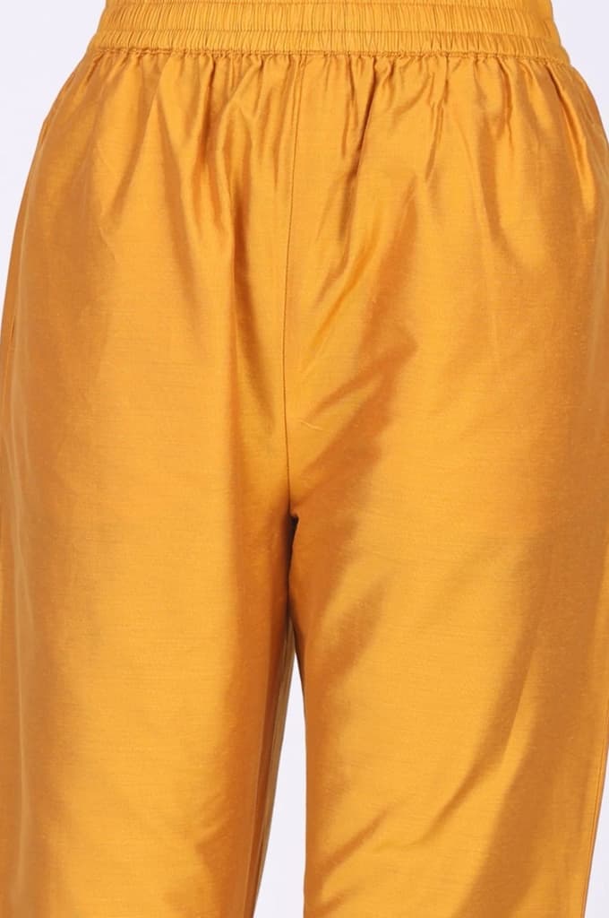 Mustard Sequins Paisley Printed Tissue Straight Kurta with Straight Pants and Dupatta Set — photo 8