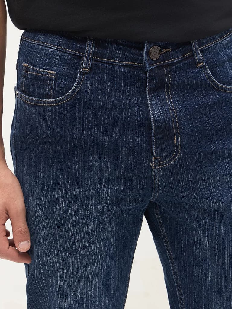 Men's Blue Straight Fit Washed Denim Jeans Stretchable — photo 5