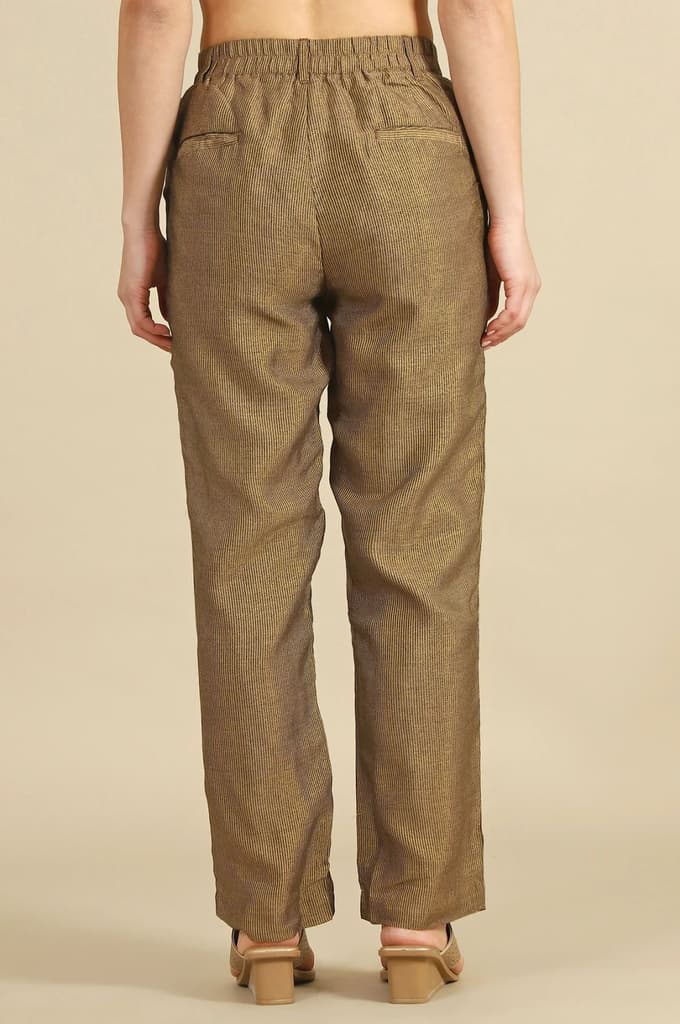 Brown Yarn Dyed Straight Fit Pants With YKK Zipper — photo 5