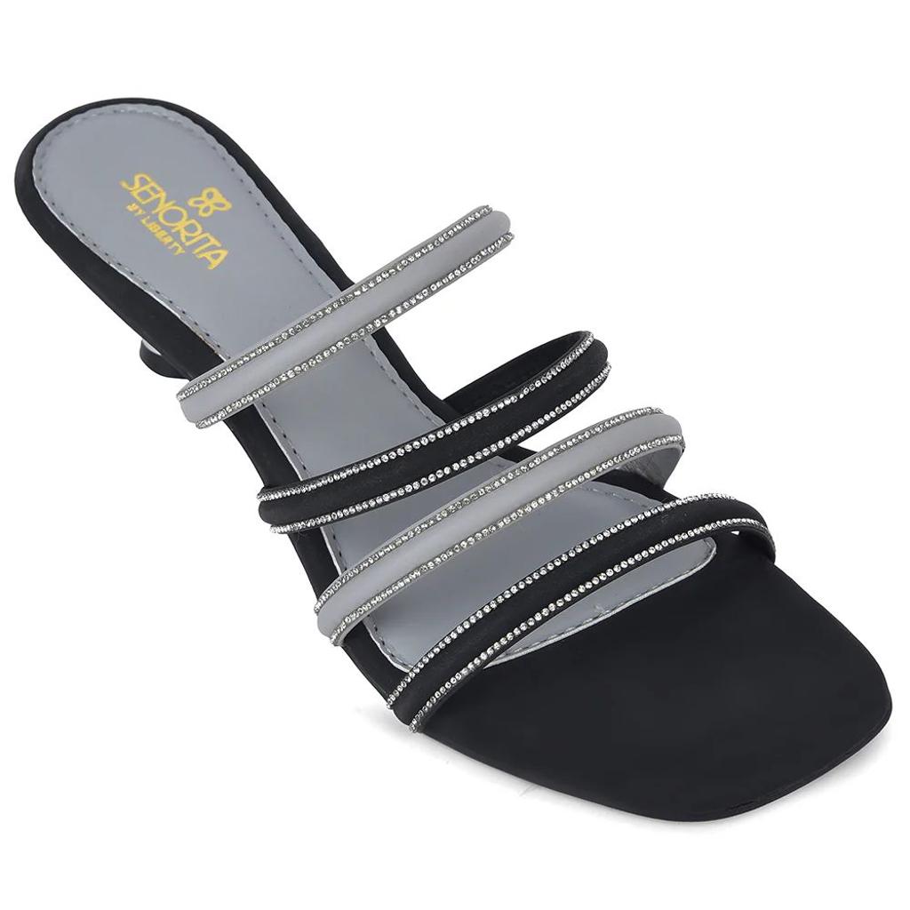 Senorita STY-180E Black Casual Heeled Slippers for Women by Liberty