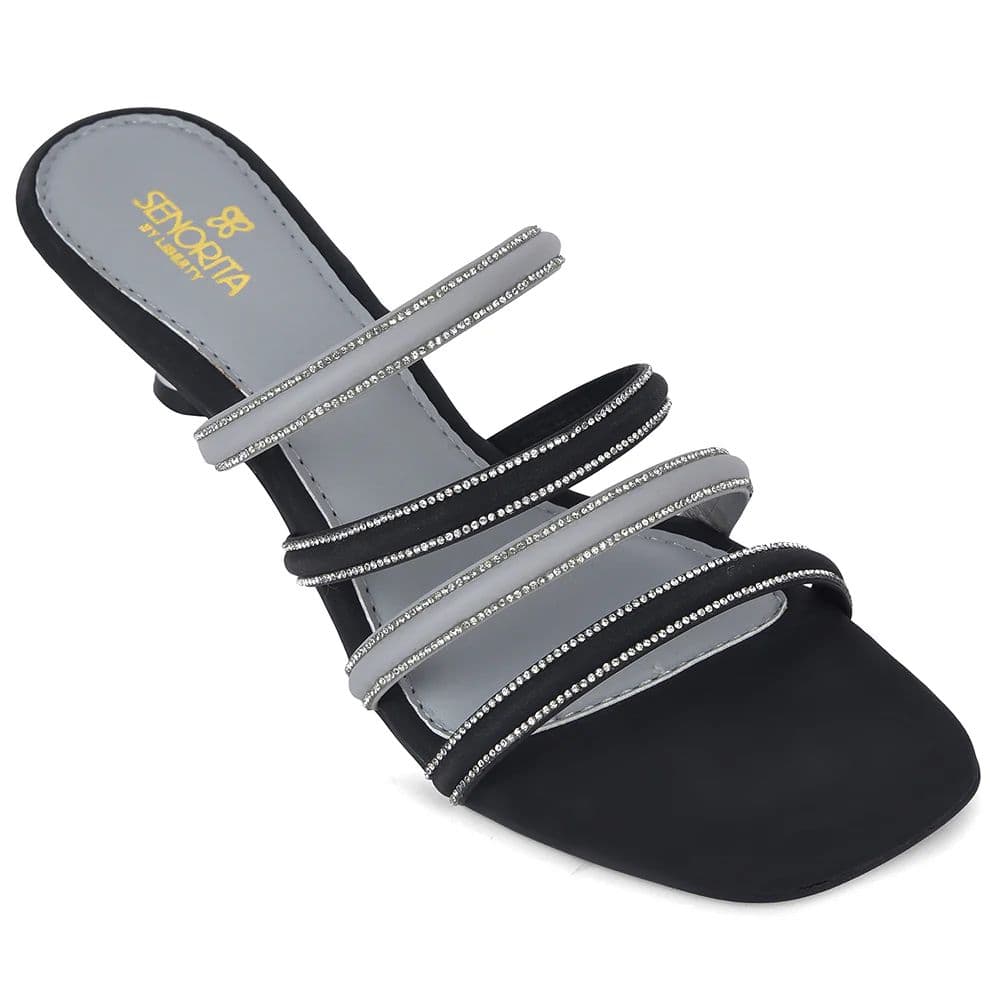 Senorita STY-180E Black Casual Heeled Slippers for Women by Liberty — 3/36 / Black