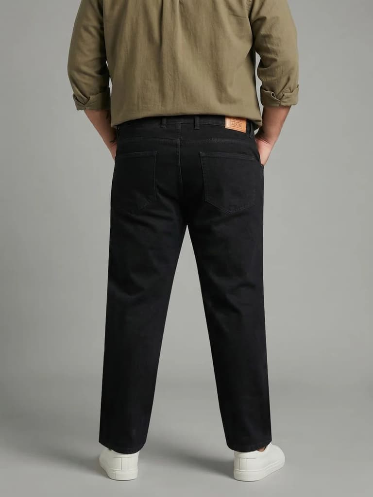 Plus Men's Black Relaxed Fit Washed Denim Jeans Non-Stretchable — photo 3