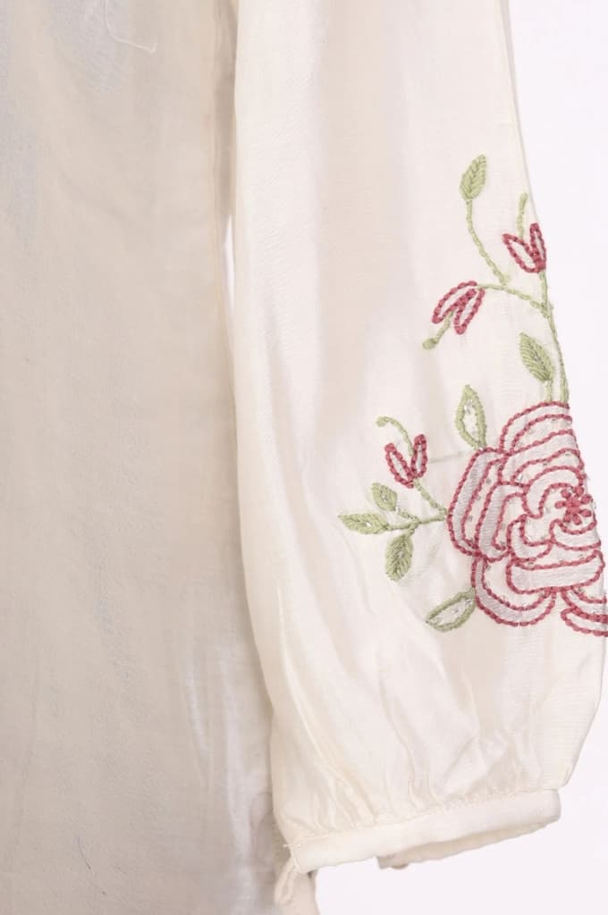 Off White Thread Embroidered New Cotton Silk A-line Top — photo 7