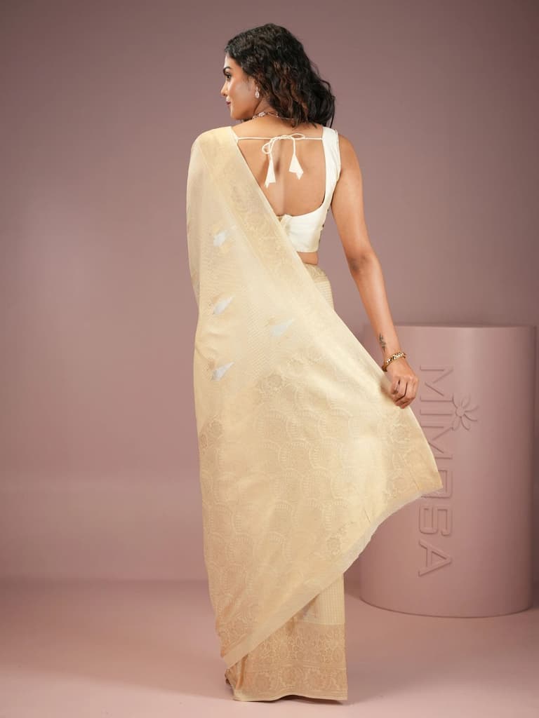 Mimosa Women's Woven Design Kasavu Style Crepe Saree With Blouse Piece : SA00001930WHFREE — photo 4