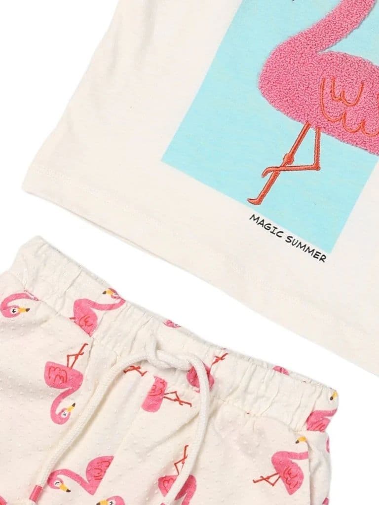 HOP Kids Girls Off-White Printed Cotton Top and Shorts Set — photo 5