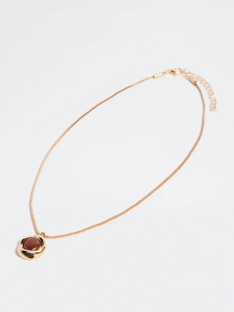 Westside Accessories Gold and Brown Resin Pendant Necklace — photo 2