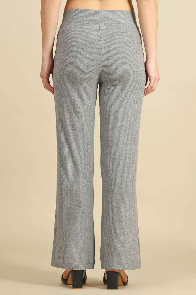 Grey Solid Straight Fit Pants With Slip On Closure — photo 5