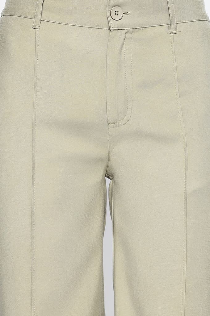 Eleven Women's Olive Green Solid Work Wear Pants in Mid-rise — photo 3
