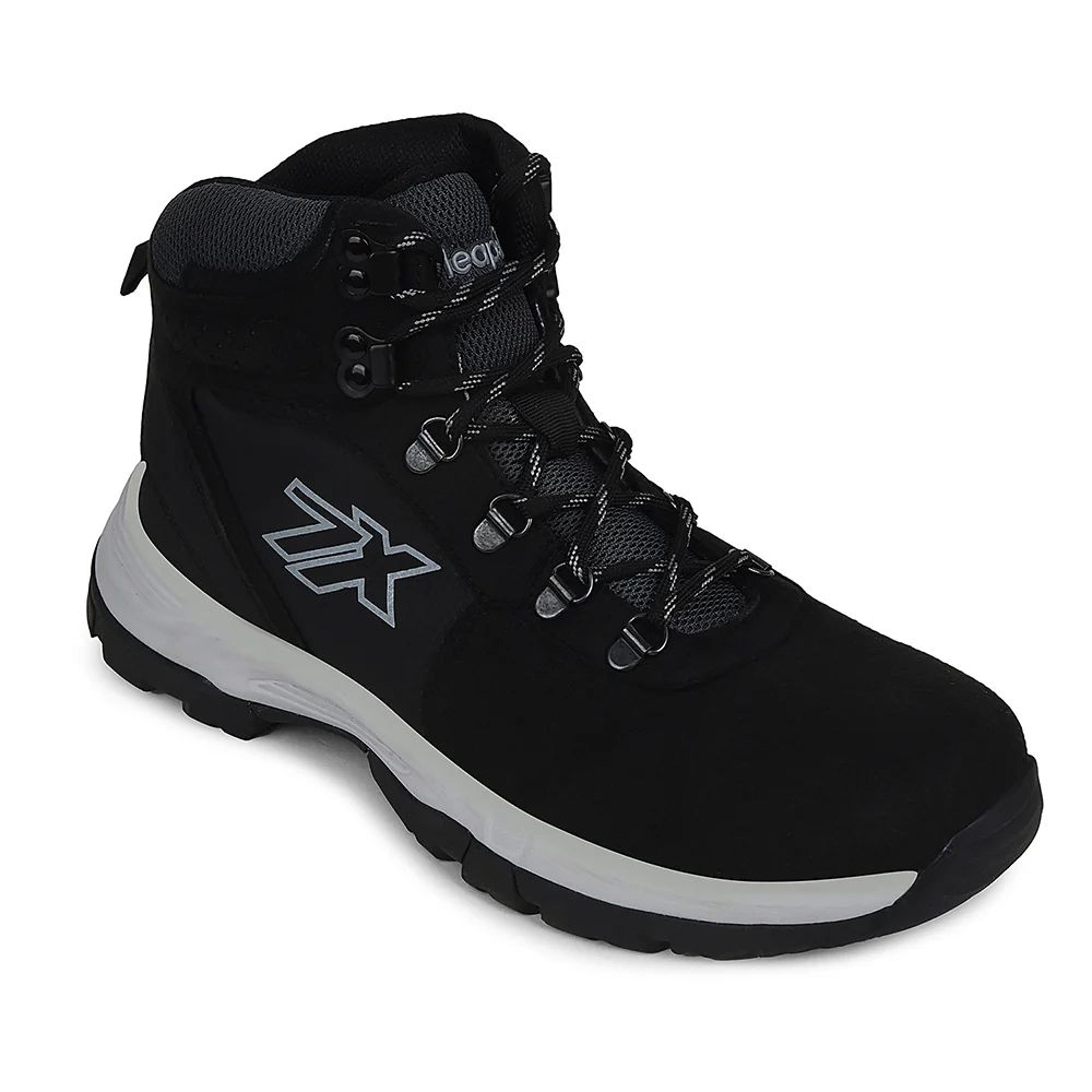 Leap7x Black Sports Lace-Up High Ankle Trekking Shoes For Men PLATINUM-E By Liberty
