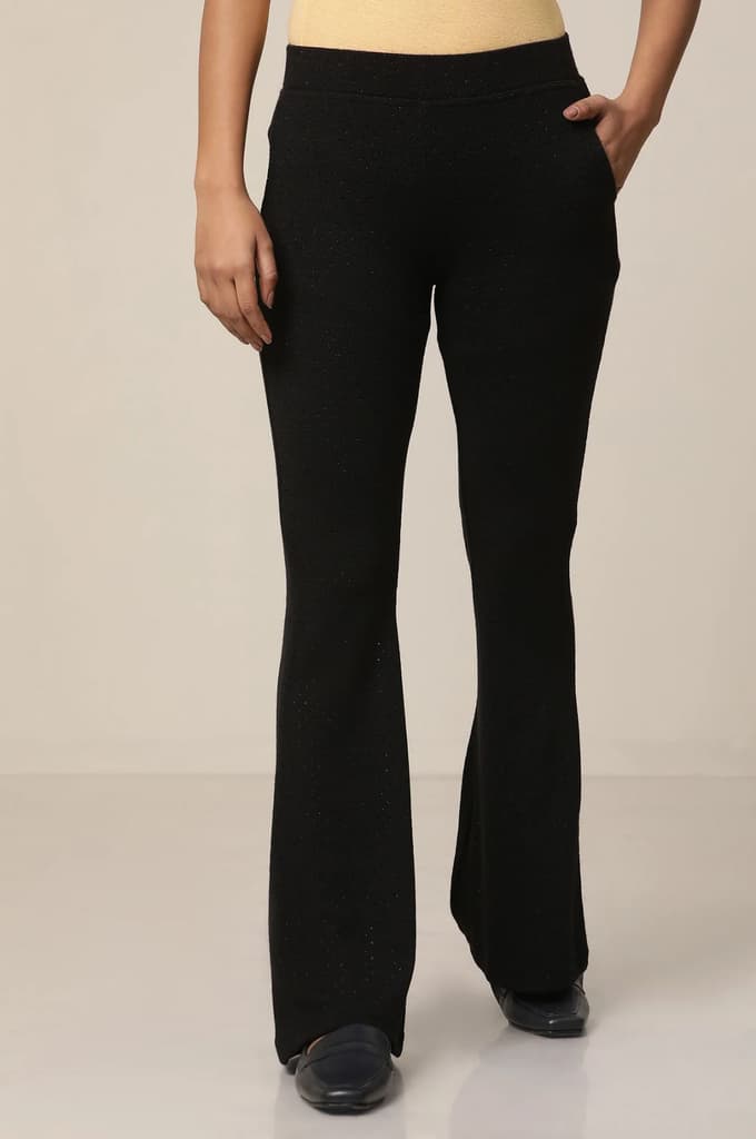 Black Solid Flared Pants With Elasticated Waist — photo 2