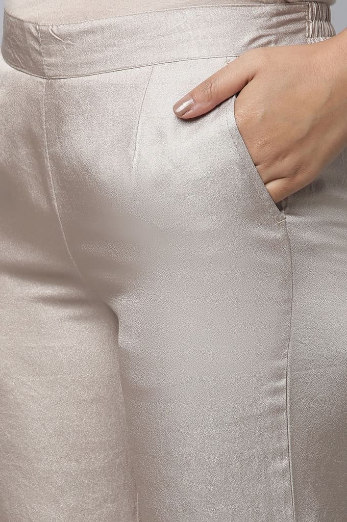Gold Solid Straight Fit Woven Pants With Elasticated Waist — photo 7