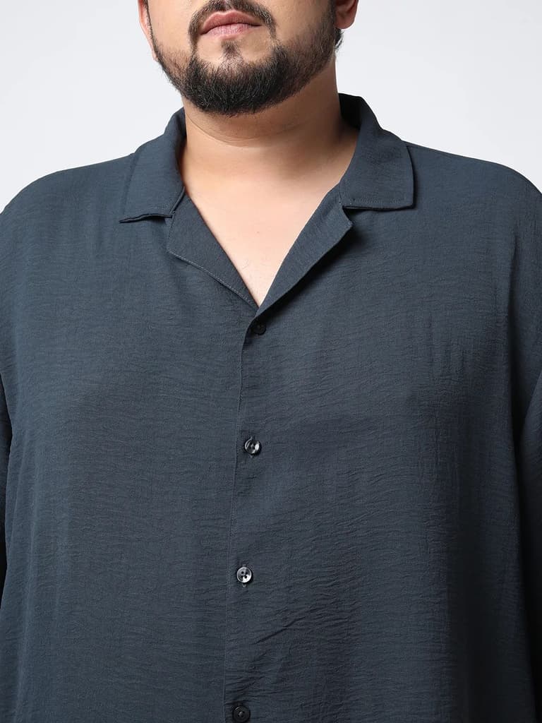 Plus Men's Steel Cotton Half Sleeve Relaxed Fit Textured Shirt with Cuban Collar — photo 5