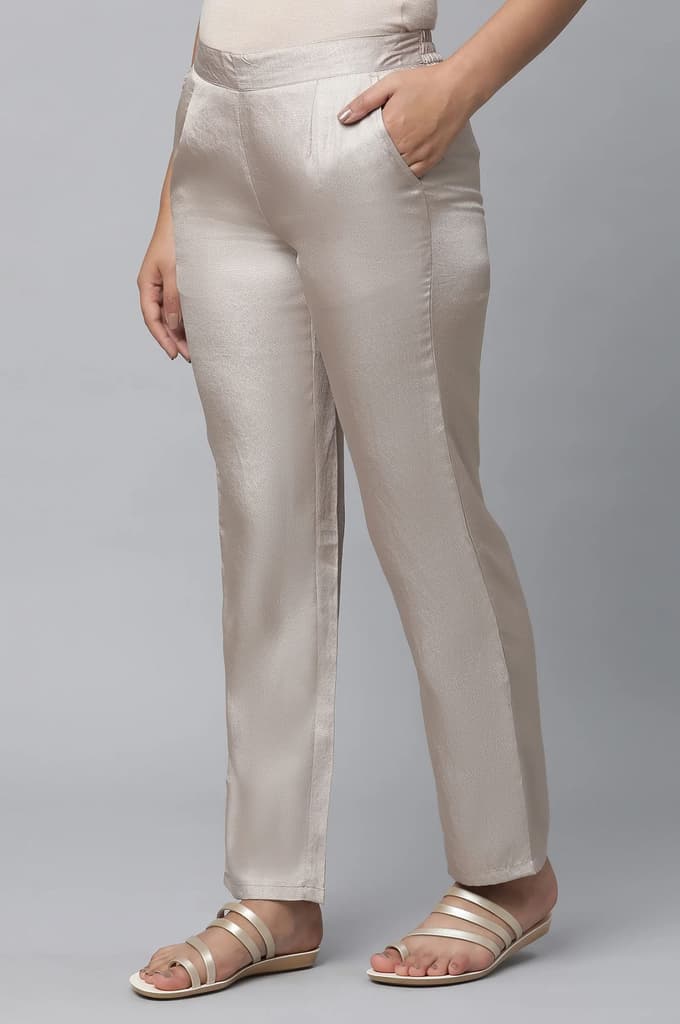 Gold Solid Straight Fit Woven Pants With Elasticated Waist — photo 3