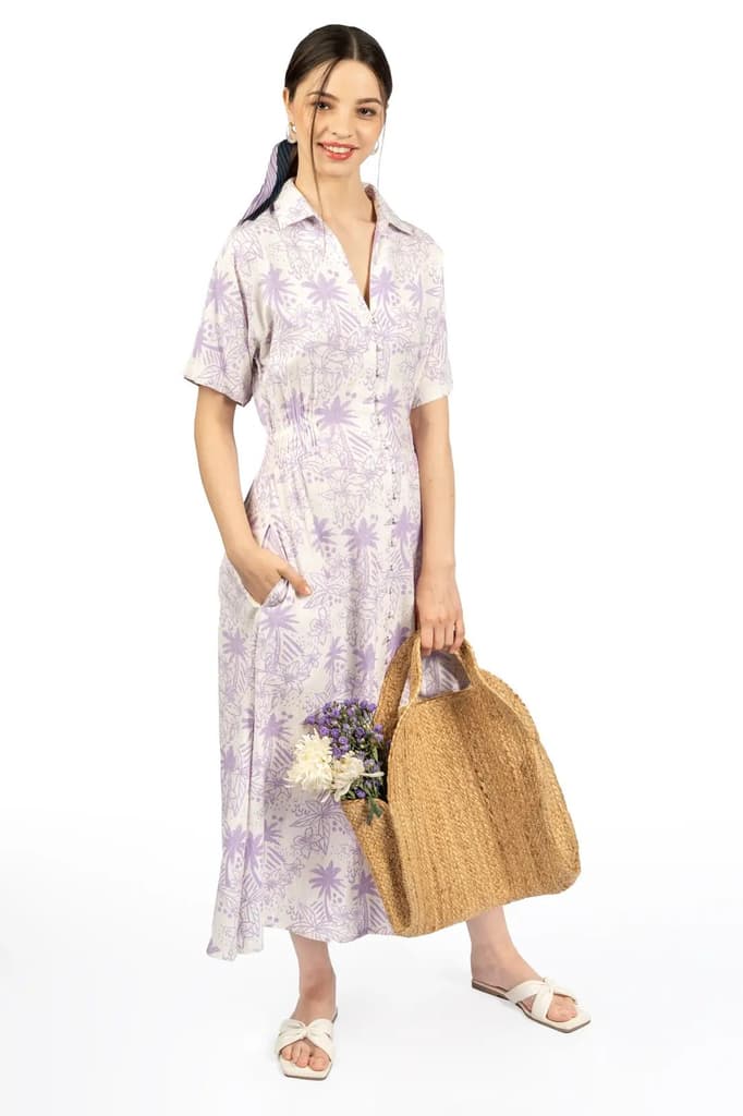 Lavender & White Floral Collared Midi Dress — photo 7