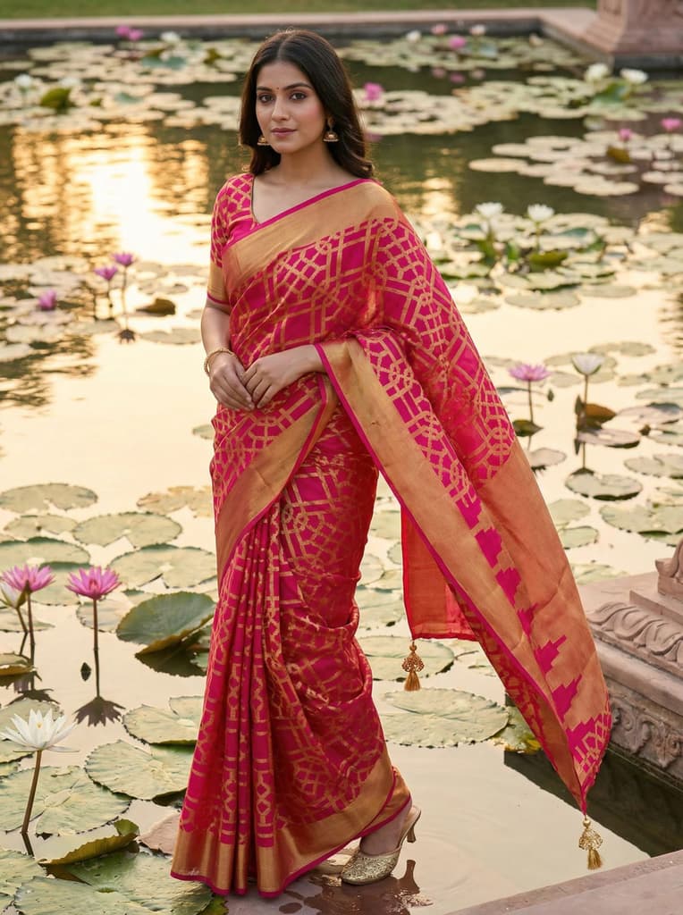MIMOSA Women's Woven Design Banarasi Style Art Silk Saree with Blouse Piece - Rani ( SA00003121RNFREE ) — photo 2