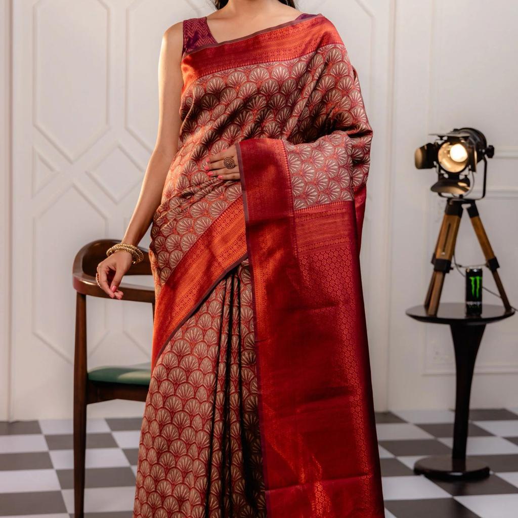 Mimosa Women's Woven Design Kanjivaram Style Art Silk Saree With Blouse Piece : SA00001790MRFREE