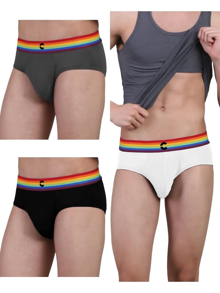Pride Edition - Men's Anti-Bacterial Micro Modal Brief (Pack of 3) — Pride White; Pride Grey; Pride Black / S / Men