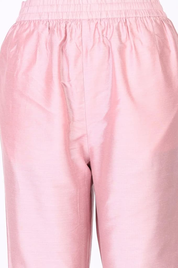 Pink Thread Embroidered Striped Organza Straight Kurta with Straight Pants and Dupatta Set — photo 6