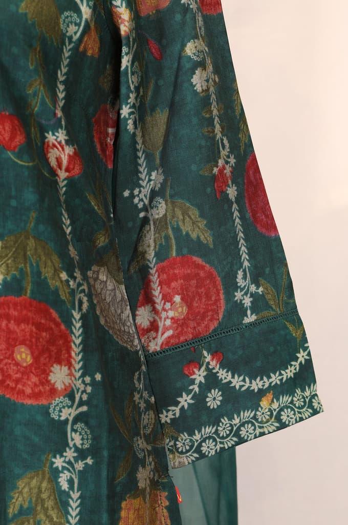 Green Floral Printed Straight Kurta with Flared Pants and Dupatta Set — photo 6