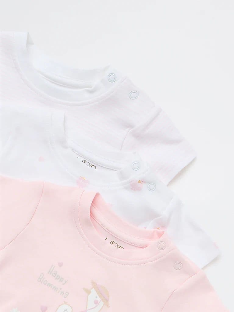 HOP Baby Girls Pink Printed Cotton T-Shirts (Pack of 3) — photo 4