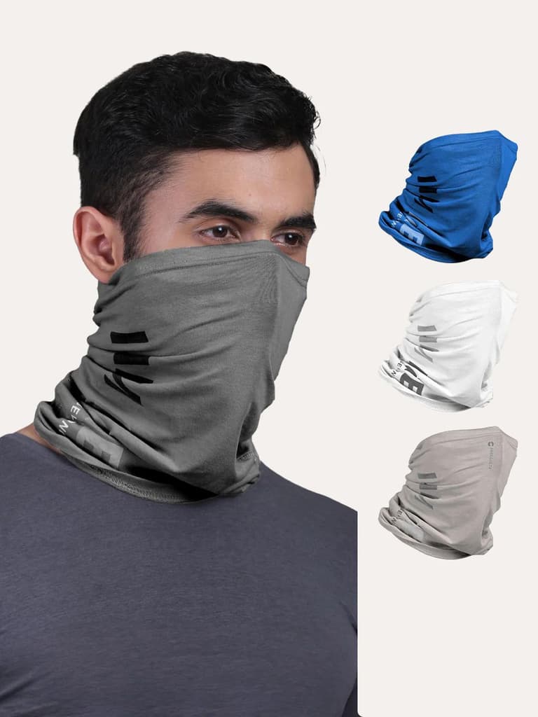 Unisex Organic Bandana Masks - Printed (Pack of 4) — Beach Sand; White; Iron Charcoal; Pilot Blue / Unisex