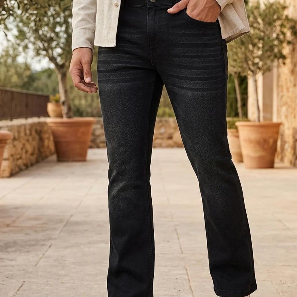Men's Black Bootcut Fit Mid Rise Heavy Washed Jeans Stretchable