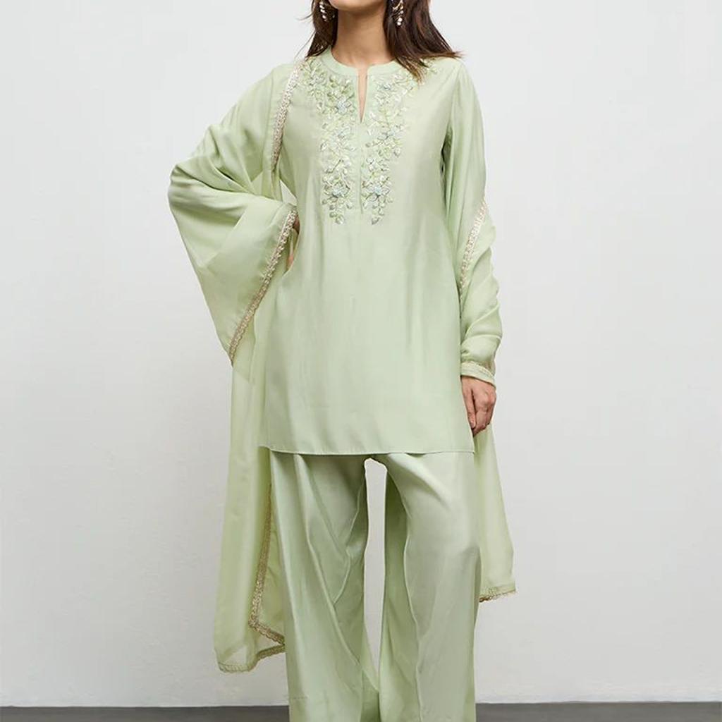 Vark Mint Green Embroidered Ethnic Set