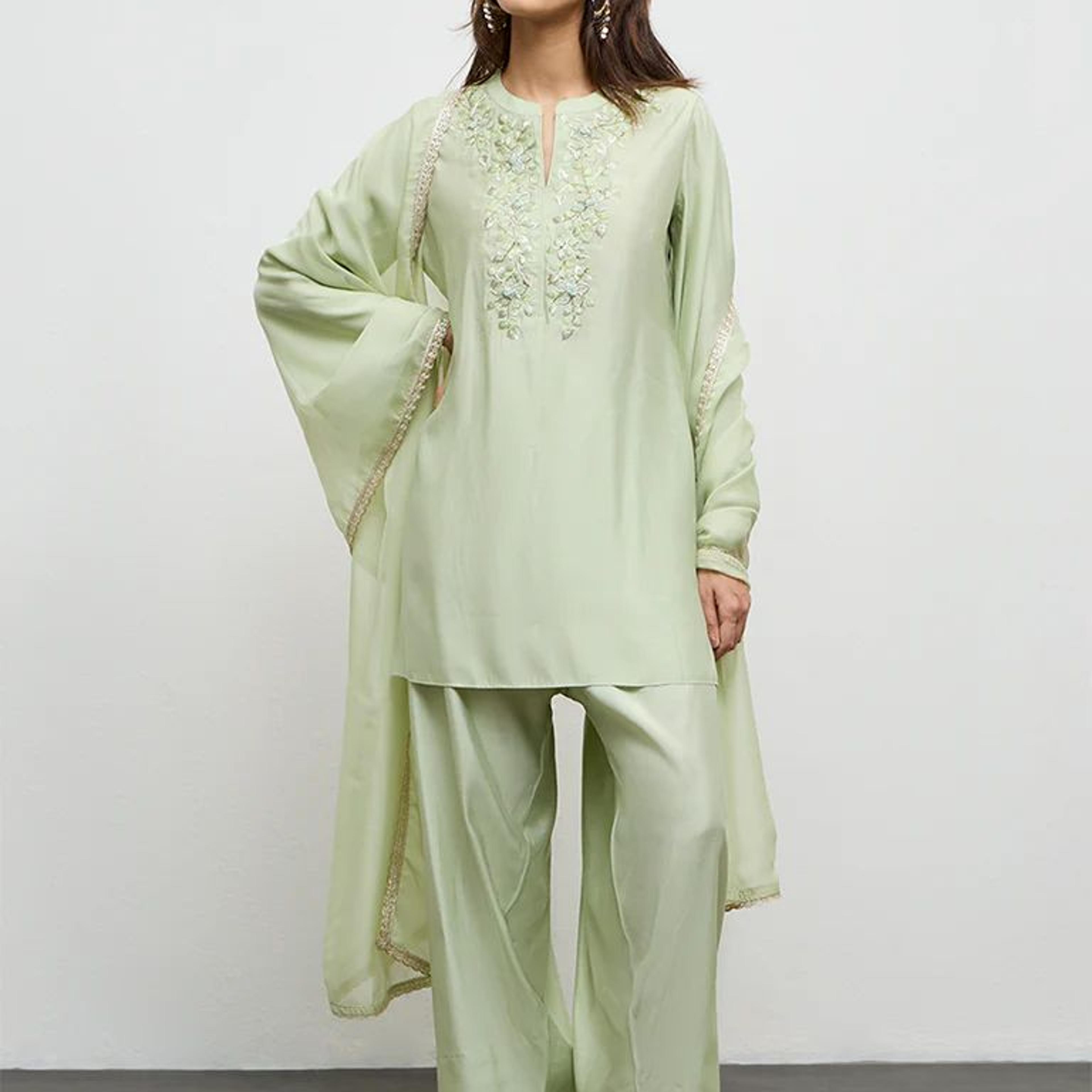 Vark Mint Green Embroidered Ethnic Set