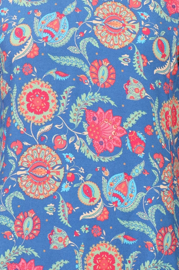 Blue Floral Printed Pure Cotton Straight Kurta — photo 3