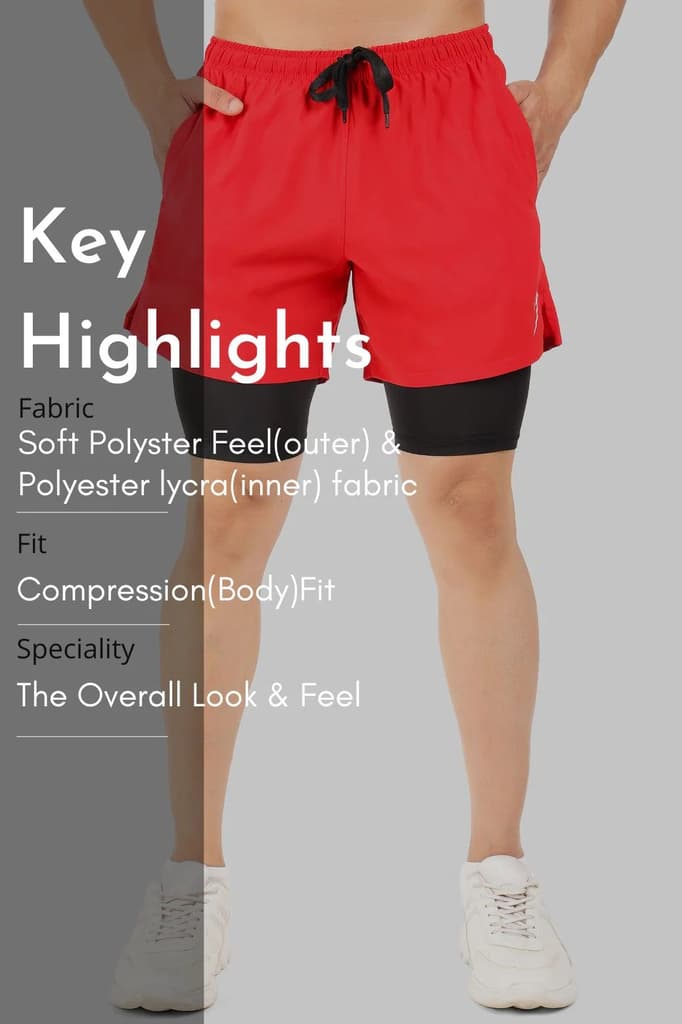 2 in 1 5" Compression Shorts Red — photo 7