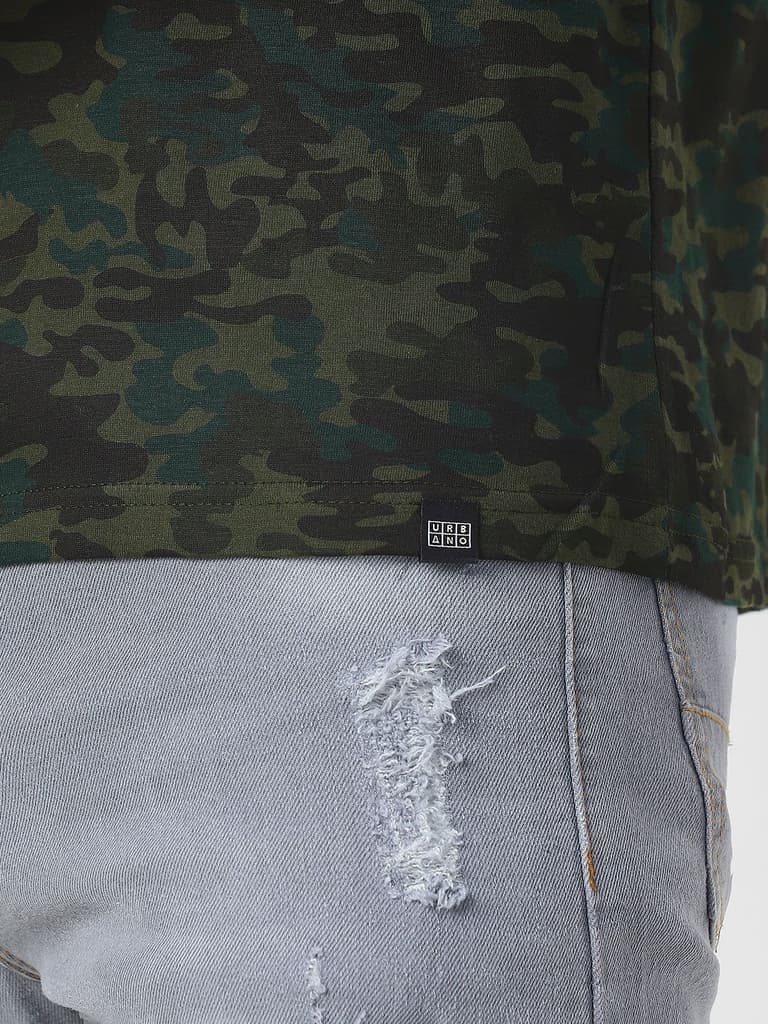 Men's Olive Green, Khaki Military Camouflage Printed Slim Fit Full Sleeve Cotton T-Shirt — photo 7
