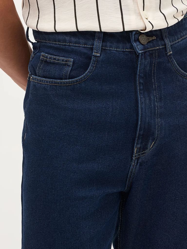 Men's Blue Loose Baggy Fit Raw Washed Denim Jeans Non-Stretchable — photo 6
