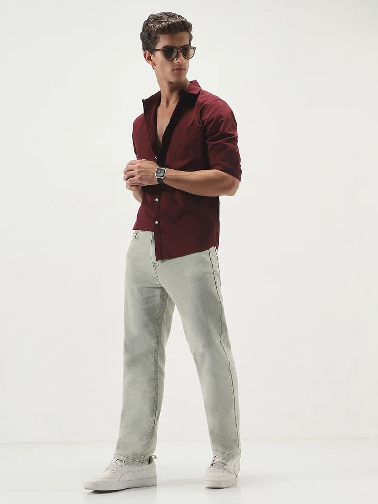 Men's Ice Grey Straight Fit Heavy Washed Jeans Stretchable — photo 4