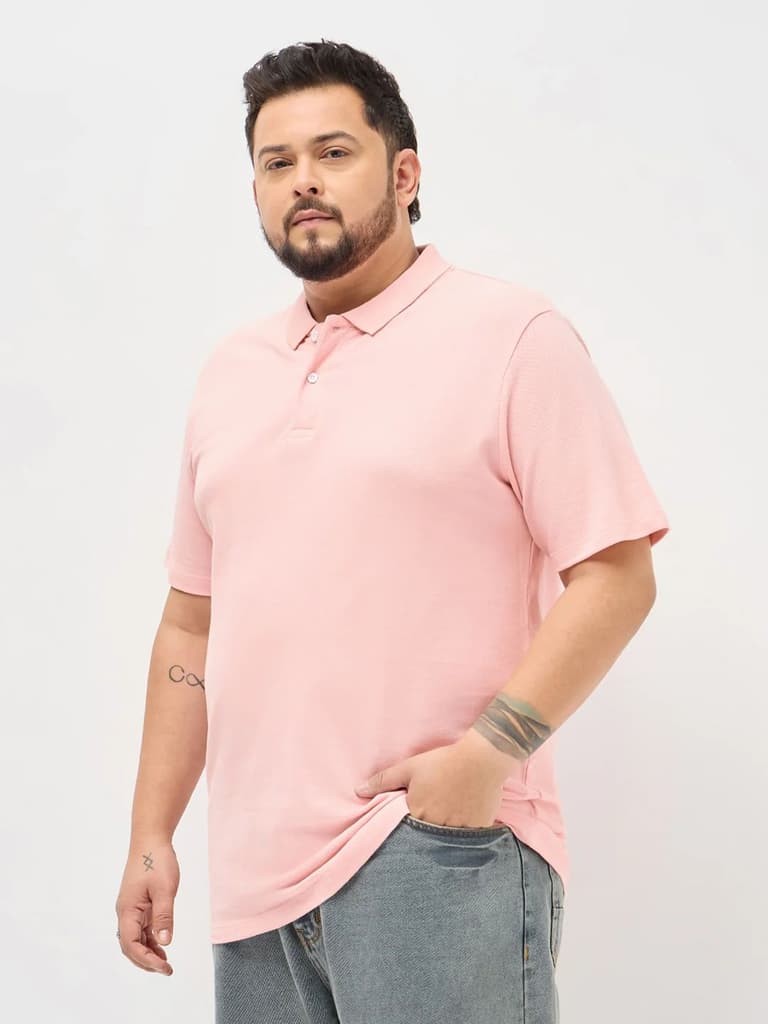 Plus Men's Dusty Pink Solid Regular Fit Half Sleeve Cotton Polo T-Shirt — photo 2