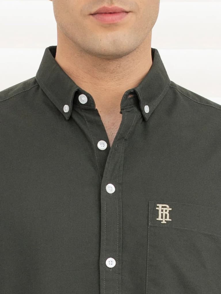 Shirts for Men in Dark Olive | Cotton Oxford Full Sleeve Shirt — photo 6