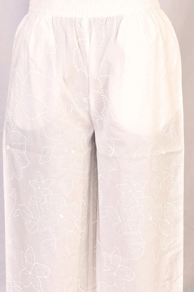 White Chikankari Pure Cotton Flared Kurta with Parallel Pants Set — photo 6