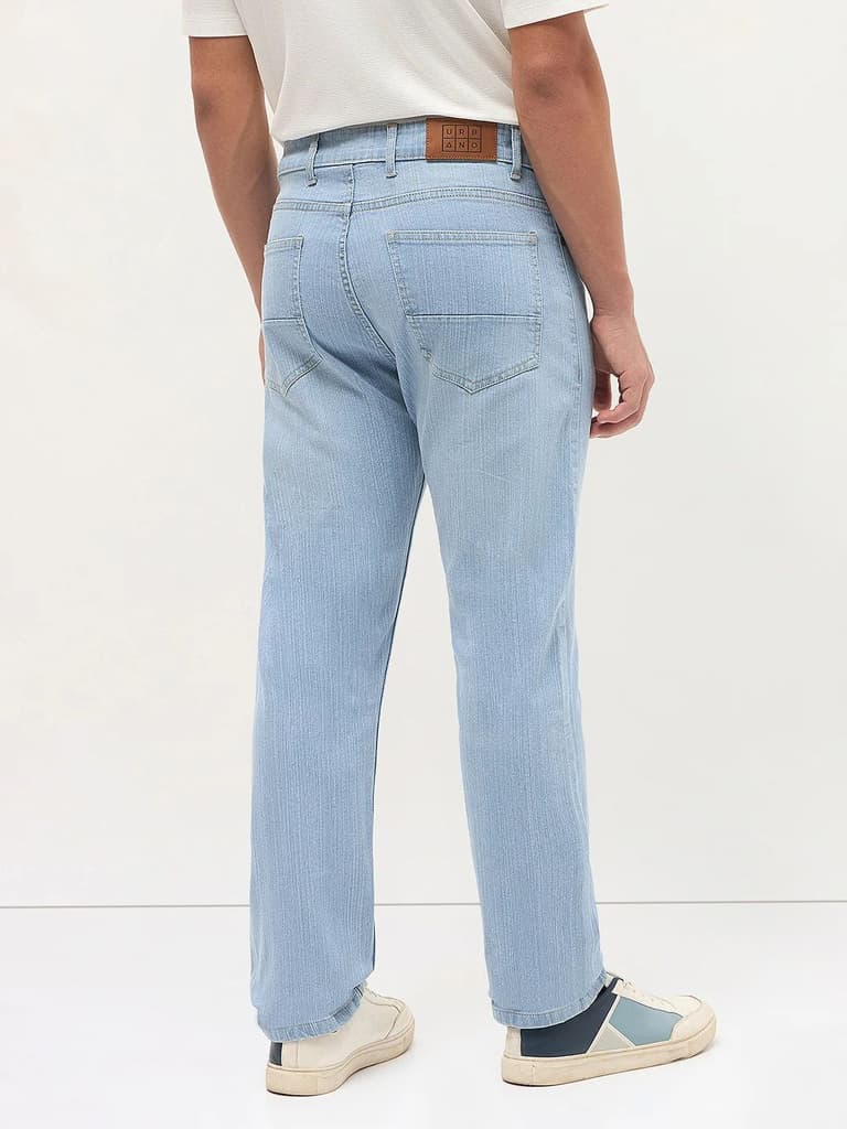 Men's Ice Blue Straight Fit Washed Denim Jeans Stretchable — photo 4