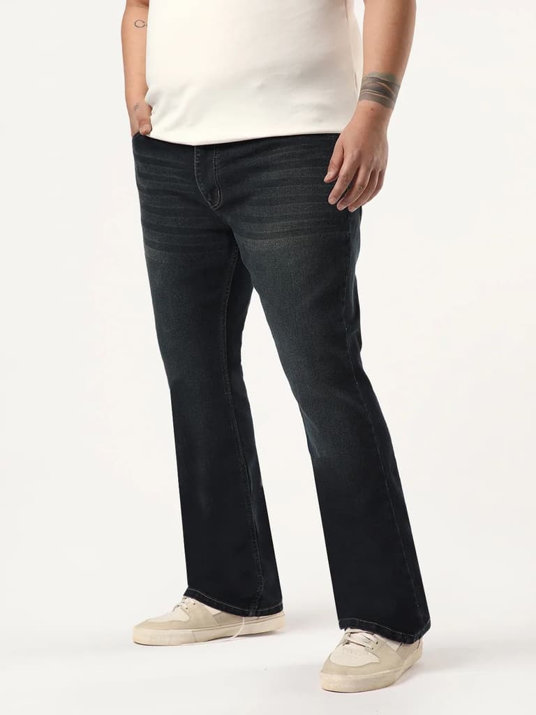 Plus Men's Carbon Blue Bootcut Fit Mid Rise Heavy Washed Jeans Stretchable — photo 3