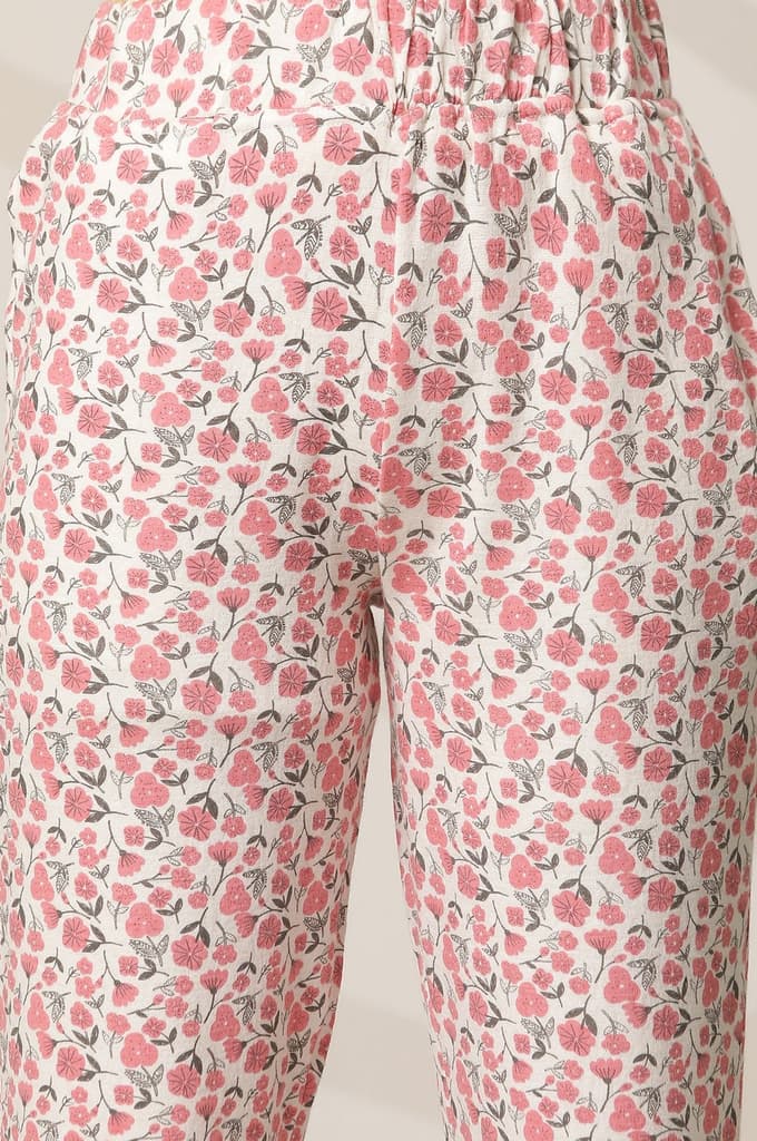 White and Pink Floral Printed Top and Palazzo lounge Wear Set — photo 9