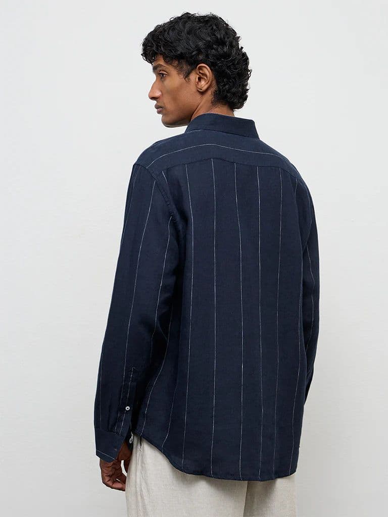 Ascot Navy Striped Relaxed-Fit Linen Shirt — photo 4