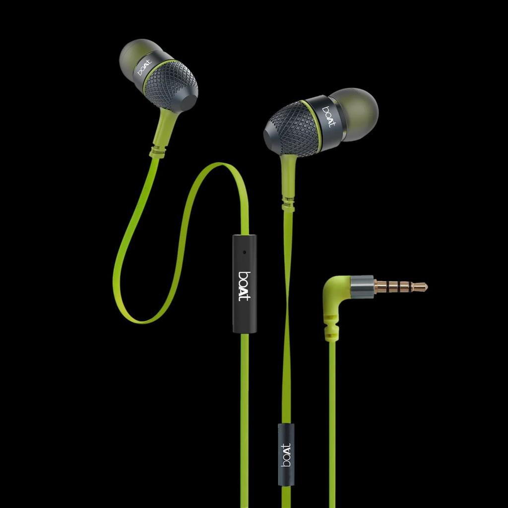 Bassheads 180 | Wired Earphones Featured with 10mm Driver, Passive Noise Cancellation, Thumping Bass, boAt Signature Sound — Yellowgreen