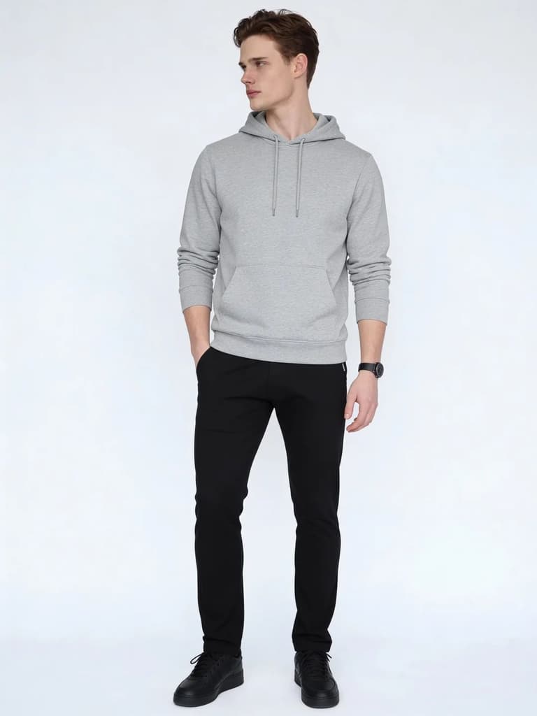 Men's Black Straight Fit Mid Rise Cotton Casual Chinos Trousers Stretch — photo 4