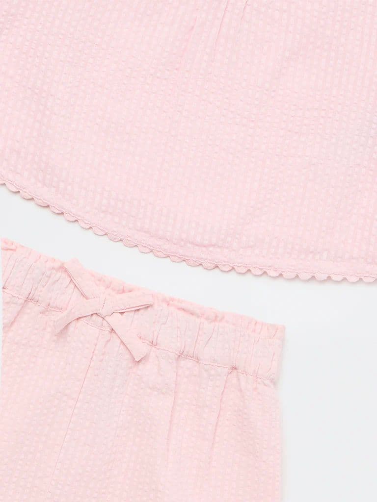 HOP Baby Girls Pink Floral Cotton Top and Shorts Set — photo 5