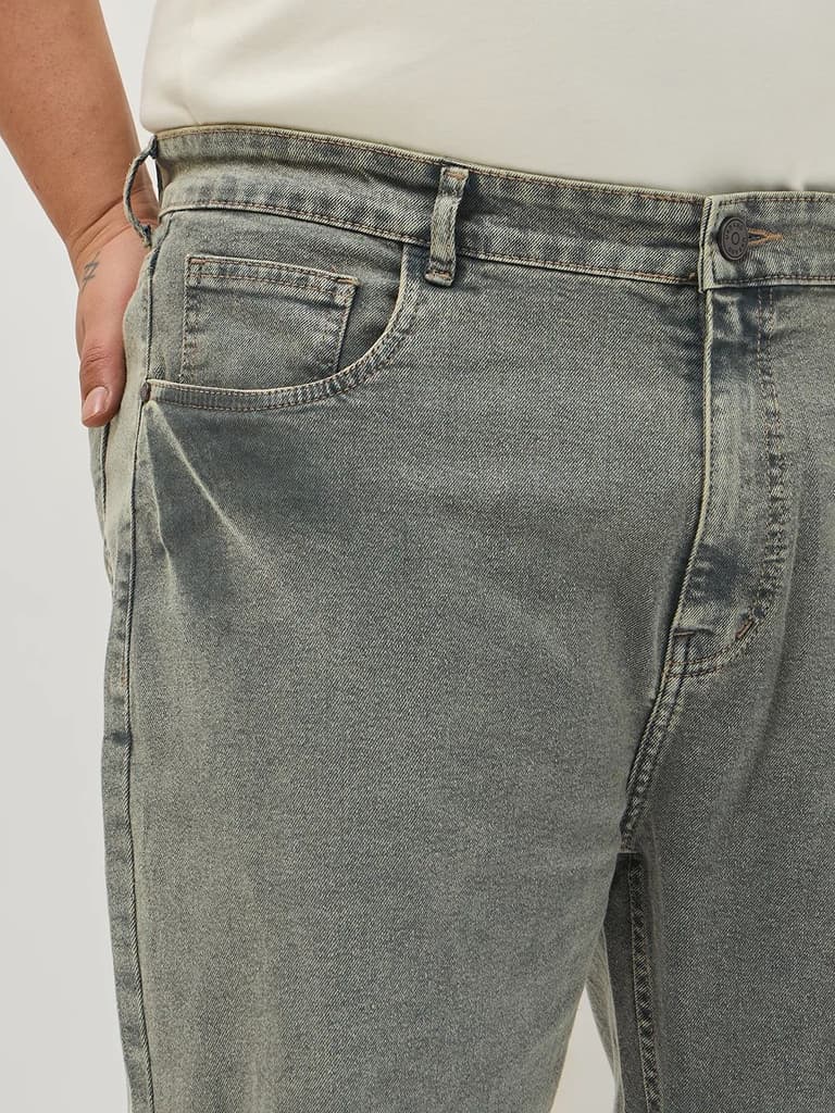 Plus Men's Light Grey Regular Fit Acid Washed Denim Jeans Stretchable — photo 5