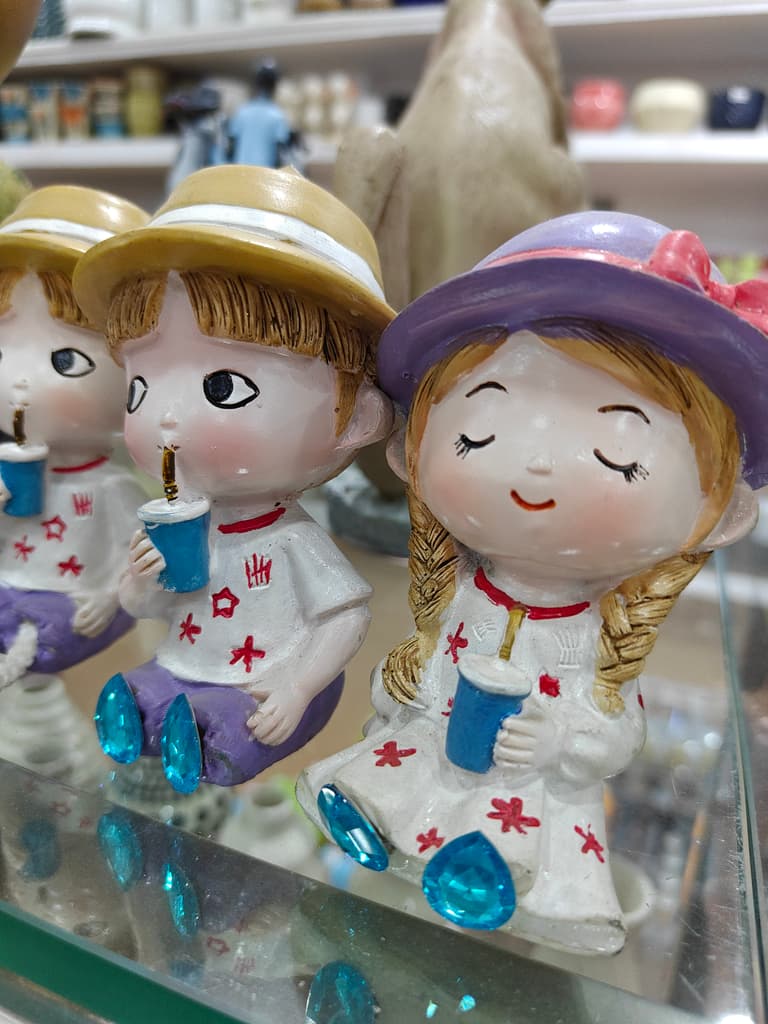 Cute Dolls with Drinks | Plastic | Pink and Blue | Decorative
