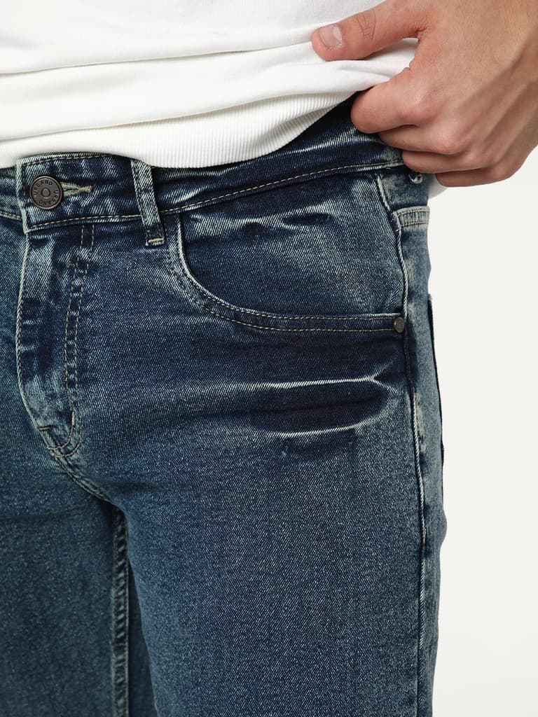 Men's Light Blue Regular Fit Acid Washed Denim Jeans Stretchable — photo 6