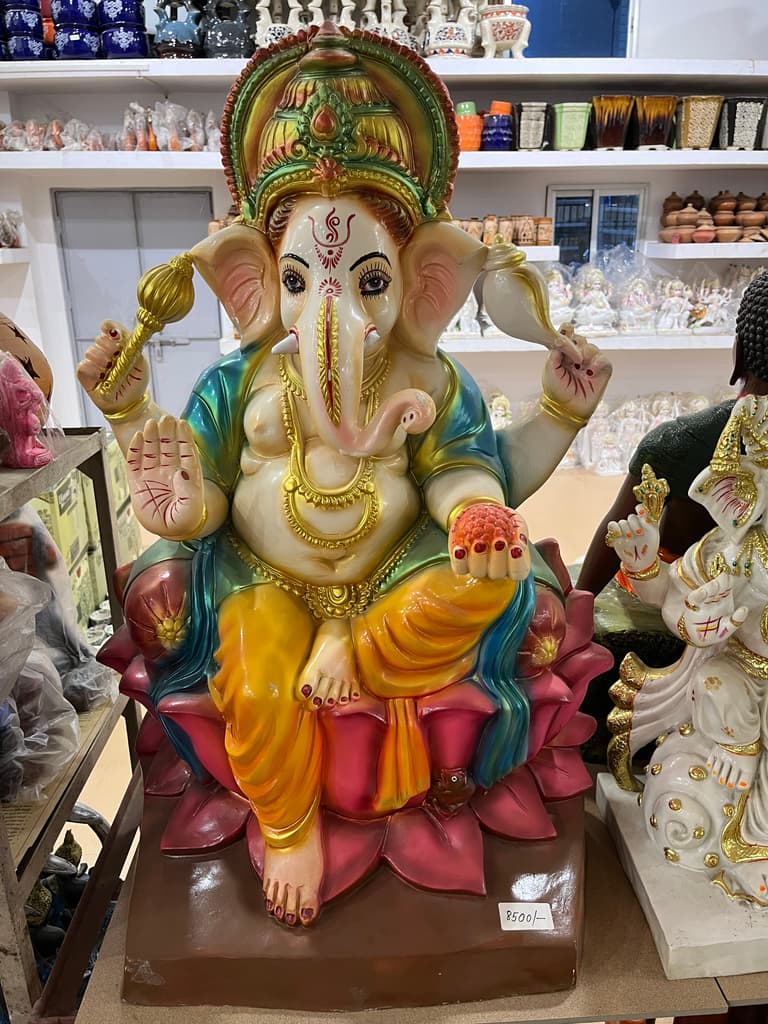 Ganesh Statue | Sculpture | Ceramic | Gold, Green, Pink, Yellow