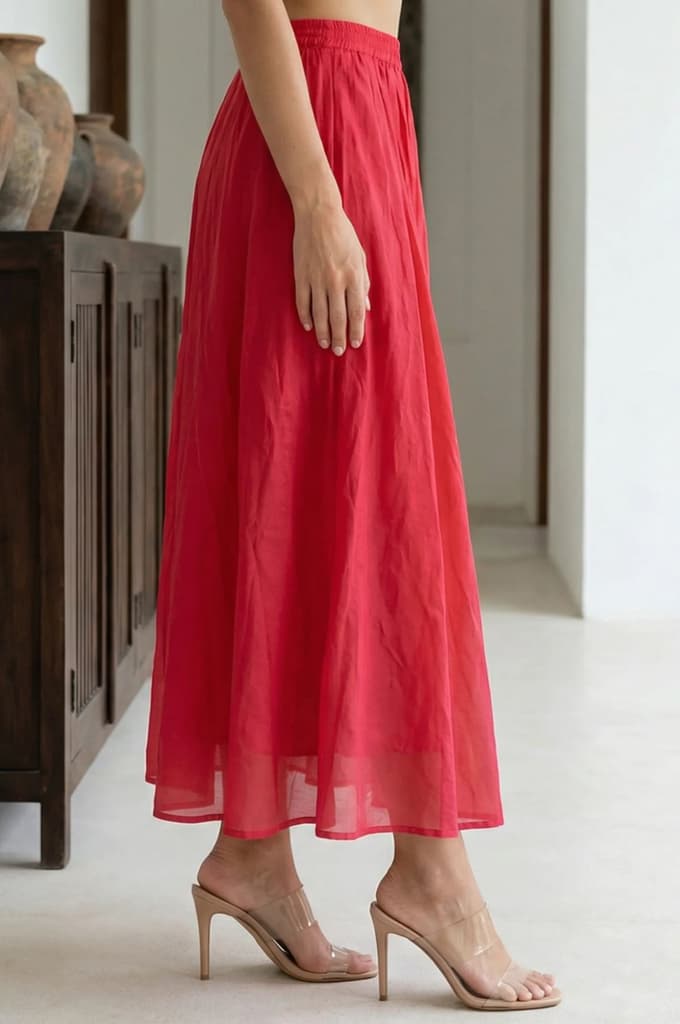Fuchsia Solid Chanderi Wide Leg Flared Ankle Length Culottes — photo 5